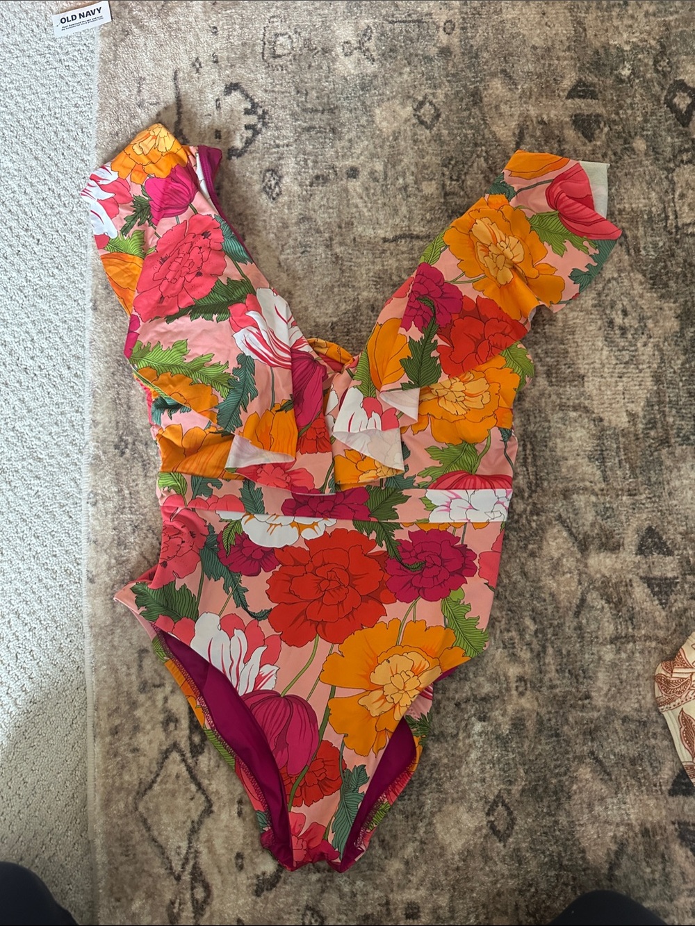 Trina Turk Pink Multi Floral Ruffle One-Piece Swimsuit